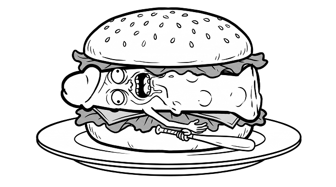 Character inside a burger